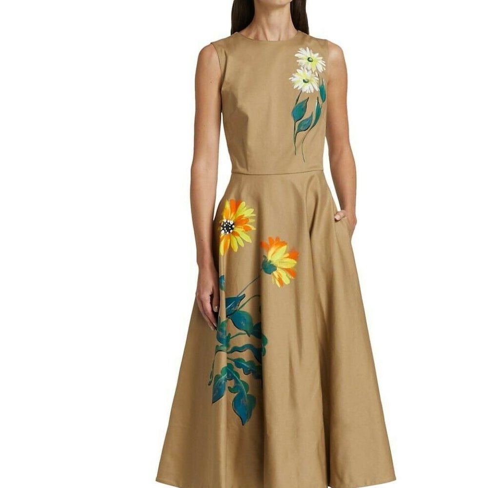 SOLD#$2,790 NEW OSCAR DE LA RENTA STUNNING HAND PAINTED DAY DRESS 12 - Picture 3 of 8